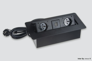Przedłużacz KOMBIBOX, KOMB-CZ-2FR-USB-M1W, Gniazdo 2 x z bolcem + 2 x z USB, Przewód 3 m, Wpuszczany, Prostokątny, Czarny, DESIGN LIGHT
