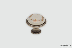 Gałka meblowa GP19-GA011-MLK-3, L-29 mm, Porcelana/Nikiel patynowany, GAMET