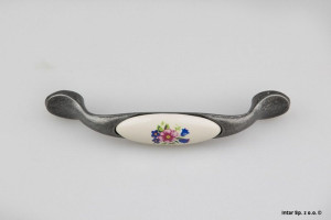 Uchwyt meblowy DP19-0096-011-MLK1, S=96 mm, Porcelana/Stare srebro, DC POLSKA.