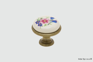 Gałka meblowa DG19-AB-MLK-1-A, L-29 mm, Porcelana/ Stare złoto, DC POLSKA