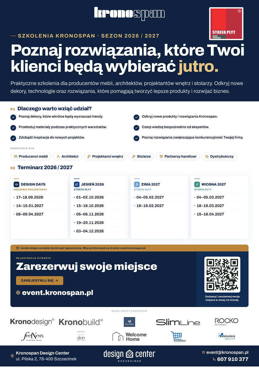 Training schedule at Kronospan Design Center in Szczecinek