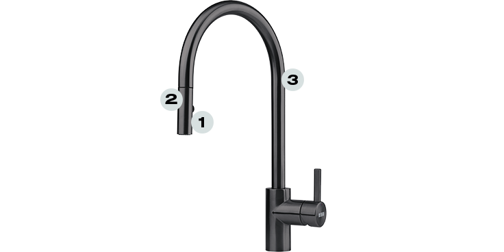 Eos Neo pull-out spray Czarna stal szlachetna